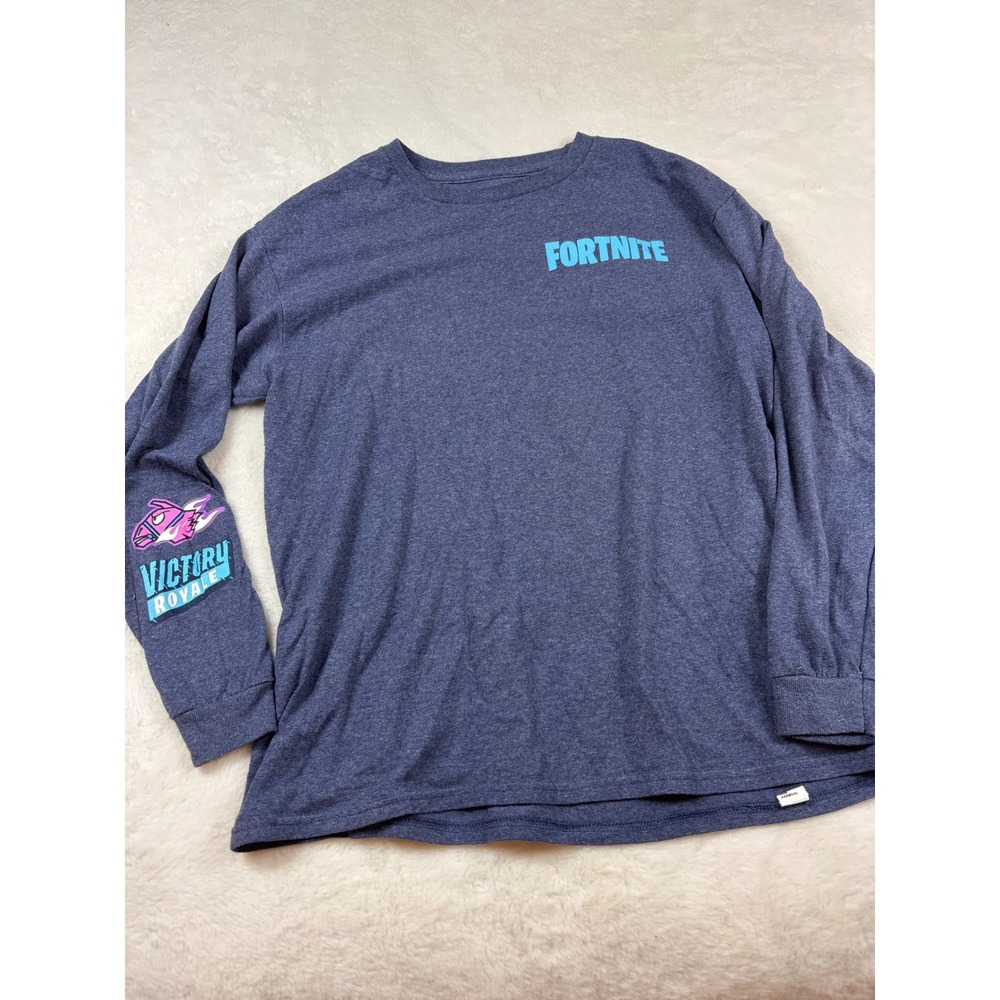 Fortnite Victory Royale Long Sleeve Graphic Tee Boys Size 18/20 Navy Blue